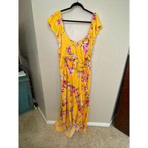 Indulgence Yellow Floral Ruffle Maxi Dress 3X Womens 100% Polyester Summer Style